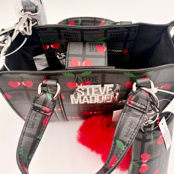 Steve Madden Black Cherry Print Handbag - Picture 4 of 7